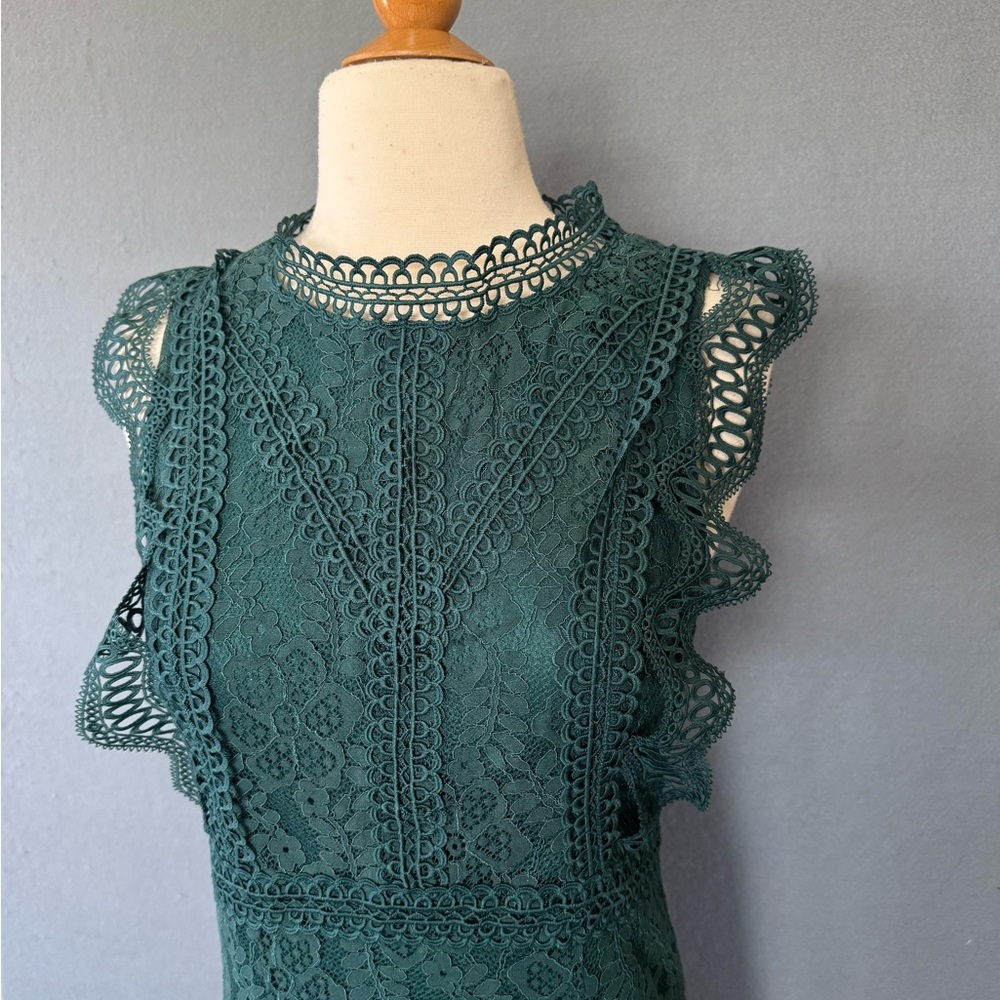 Lulus Dark green Lace Mock Neck Mini Dress Small - Picture 6 of 15